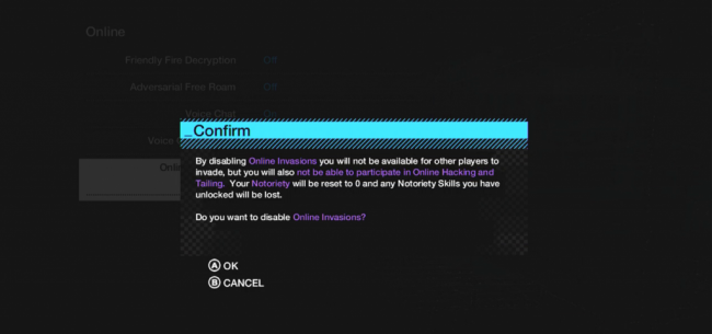 Watch Dogs disable online invasion